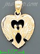 14K Gold Doves Kissing Forming Heart w/Wings Dia-Cut Charm Penda - Click Image to Close