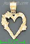 14K Gold Heart w/Flowers Dia-Cut Charm Pendant - Click Image to Close