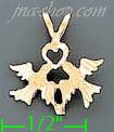 14K Gold Doves Holding Heart Dia-Cut Charm Pendant - Click Image to Close