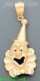 14K Gold Clown Sand Polished Dia-Cut Charm Pendant - Click Image to Close