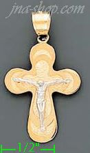 14K Gold Crucifix Cross Sand Polished Dia-Cut Charm Pendant - Click Image to Close