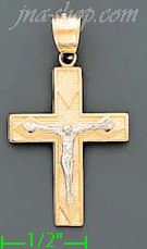 14K Gold Crucifix Cross Sand Polished Dia-Cut Charm Pendant - Click Image to Close