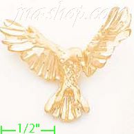 14K Gold Eagle Animal Sand Polished Dia-Cut Charm Pendant - Click Image to Close