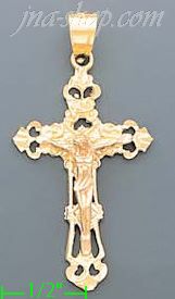 14K Gold Crucifix 3Color Dia-Cut Cross Charm Pendant - Click Image to Close