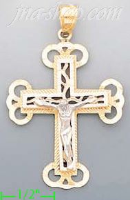 14K Gold Crucifix 3Color Dia-Cut Cross Charm Pendant - Click Image to Close