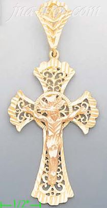 14K Gold Crucifix 3Color Dia-Cut Cross Charm Pendant - Click Image to Close