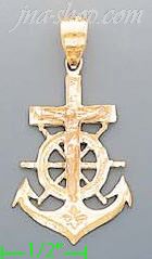 14K Gold Crucifix Cross Anchor 3Color Dia-Cut Charm Pendant - Click Image to Close