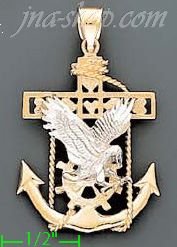 14K Gold Striking Eagle Anchor 3Color Dia-Cut Charm Pendant - Click Image to Close