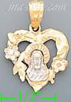 14K Gold Jesus Heart w/Flowers Religious 3Color Dia-Cut Charm Pe - Click Image to Close