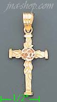 14K Gold Cross 3Color Dia-Cut Charm Pendant - Click Image to Close