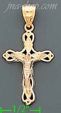 14K Gold Crucifix Cross 3Color Dia-Cut Charm Pendant - Click Image to Close