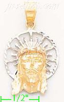 14K Gold Jesus Christ Face Religious 3Color Dia-Cut Charm Pendan - Click Image to Close