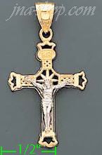 14K Gold Crucifix Cross 3Color Dia-Cut Charm Pendant - Click Image to Close