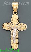 14K Gold Crucifix Cross 3Color Dia-Cut Charm Pendant - Click Image to Close