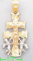 14K Gold Caravaca Cross Religious 3Color Dia-Cut Charm Pendant - Click Image to Close