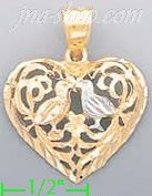 14K Gold 2 Birds Kissing Filigree Heart 3Color Dia-Cut Charm Pen - Click Image to Close