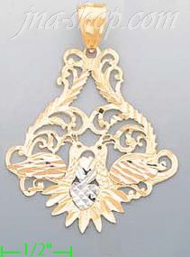 14K Gold Birds Love Nest 3Color Dia-Cut Charm Pendant - Click Image to Close