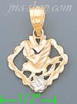 14K Gold Bird w/Flower 3Color Dia-Cut Charm Pendant - Click Image to Close