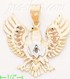 14K Gold Eagle Shield Pose 3Color Dia-Cut Charm Pendant - Click Image to Close