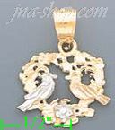 14K Gold Heart w/Birds in Love Nest 3Color Dia-Cut Charm Pendant - Click Image to Close