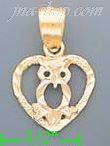 14K Gold Eared Owl in Heart 3Color Dia-Cut Charm Pendant - Click Image to Close