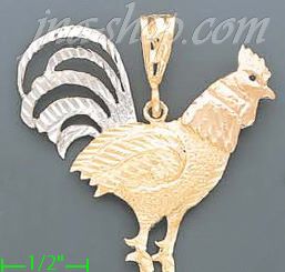 14K Gold Rooster 3Color Diamond-Cut Charm Pendant - Click Image to Close