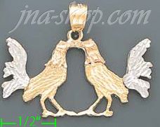 14K Gold Fighting Roosters 3Color Dia-Cut Charm Pendant - Click Image to Close