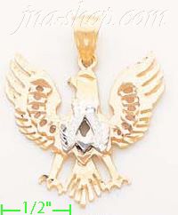 14K Gold Eagle Shield Pose 3Color Dia-Cut Charm Pendant - Click Image to Close