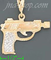 14K Gold Pistol Handgun 3Color Dia-Cut Charm Pendant - Click Image to Close