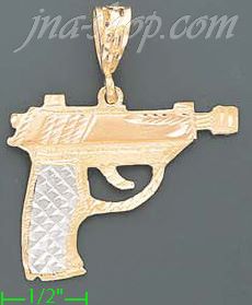 14K Gold Pistol Handgun 3Color Dia-Cut Charm Pendant - Click Image to Close