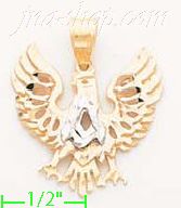 14K Gold Eagle Shield Pose 3Color Dia-Cut Charm Pendant - Click Image to Close