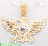 14K Gold Eagle Shield Pose 3Color Dia-Cut Charm Pendant - Click Image to Close