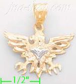 14K Gold Eagle Shield Pose 3Color Dia-Cut Charm Pendant - Click Image to Close