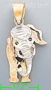 14K Gold Elephant 3Color Dia-Cut Charm Pendant - Click Image to Close