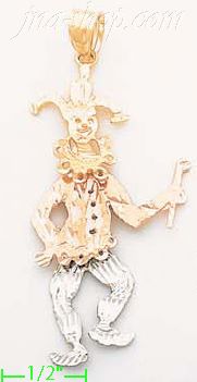 14K Gold Clown Jester 3Color Dia-Cut Charm Pendant - Click Image to Close