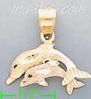 14K Gold Dolphins 3Color Dia-Cut Charm Pendant - Click Image to Close