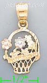 14K Gold Flowers Basket 3Color Dia-Cut Charm Pendant - Click Image to Close