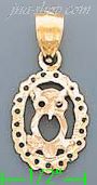 14K Gold Eared Owl 3Color Dia-Cut Charm Pendant - Click Image to Close