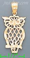 14K Gold Eared Owl 3Color Dia-Cut Charm Pendant - Click Image to Close