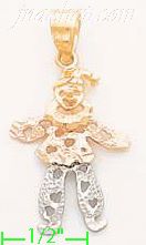 14K Gold Clown Jester 3Color Dia-Cut Charm Pendant - Click Image to Close