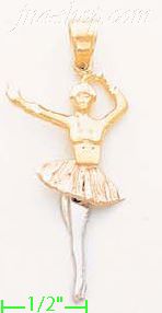 14K Gold Ballerina Ballet Dancer 3Color Dia-Cut Charm Pendant - Click Image to Close