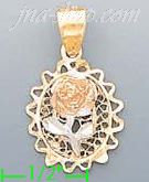 14K Gold Rose 3Color Dia-Cut Charm Pendant - Click Image to Close