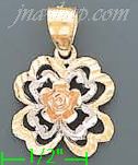 14K Gold Rose 3Color Dia-Cut Charm Pendant - Click Image to Close