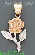 14K Gold Rose 3Color Dia-Cut Charm Pendant - Click Image to Close