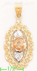 14K Gold Rose 3Color Dia-Cut Charm Pendant - Click Image to Close