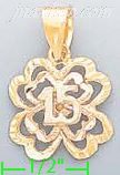 14K Gold 15 Años Four-Leaf Clover 3Color Dia-Cut Charm Pendant - Click Image to Close