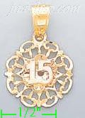 14K Gold 15 Años 3Color Dia-Cut Charm Pendant - Click Image to Close