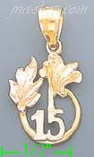 14K Gold 15 Años w/Flowers 3Color Dia-Cut Charm Pendant - Click Image to Close