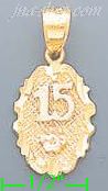 14K Gold 15 Años w/Flower 3Color Dia-Cut Charm Pendant - Click Image to Close