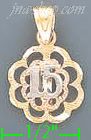 14K Gold 15 Años Four-Leaf Clover 3Color Dia-Cut Charm Pendant - Click Image to Close